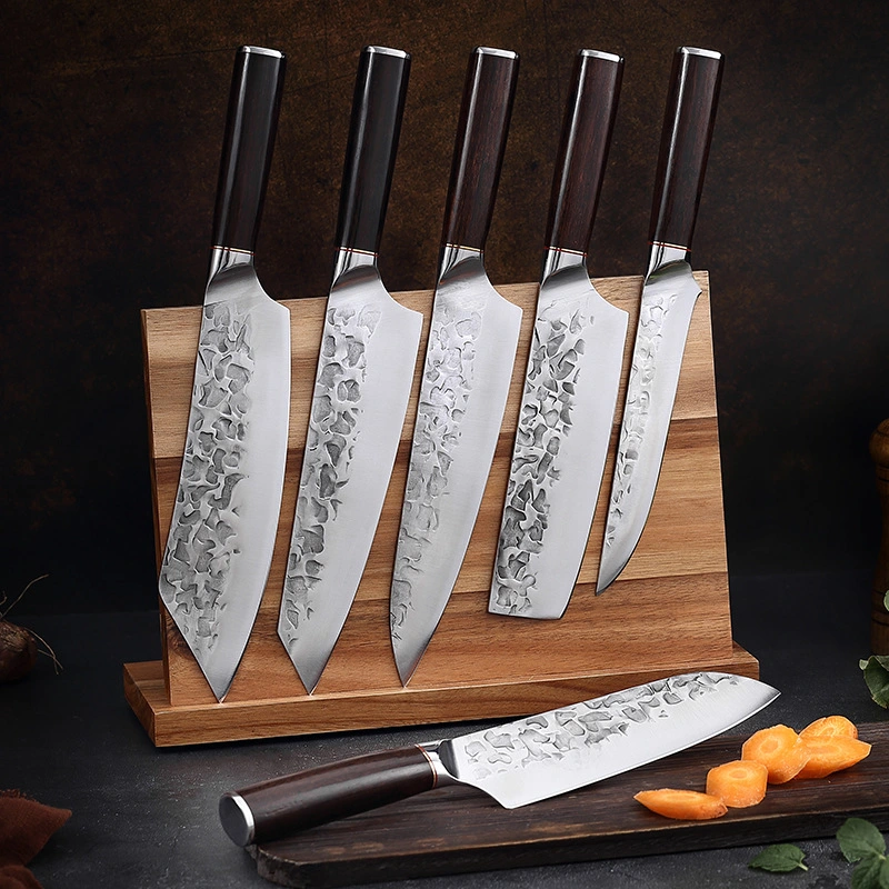 6PCS Kitchen Knives Set with Wood Handle 4Cr13 Steel Boning Nakiri Santoku Kiritsuke Chef Knife