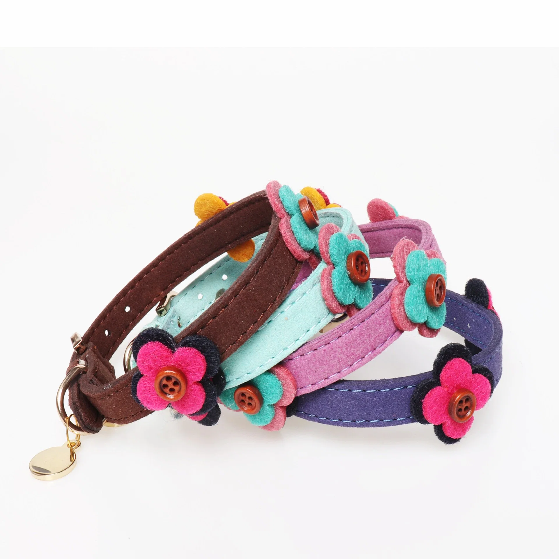 Quality Suede Leather Pet Lead Flower Cute PU Dog Collars