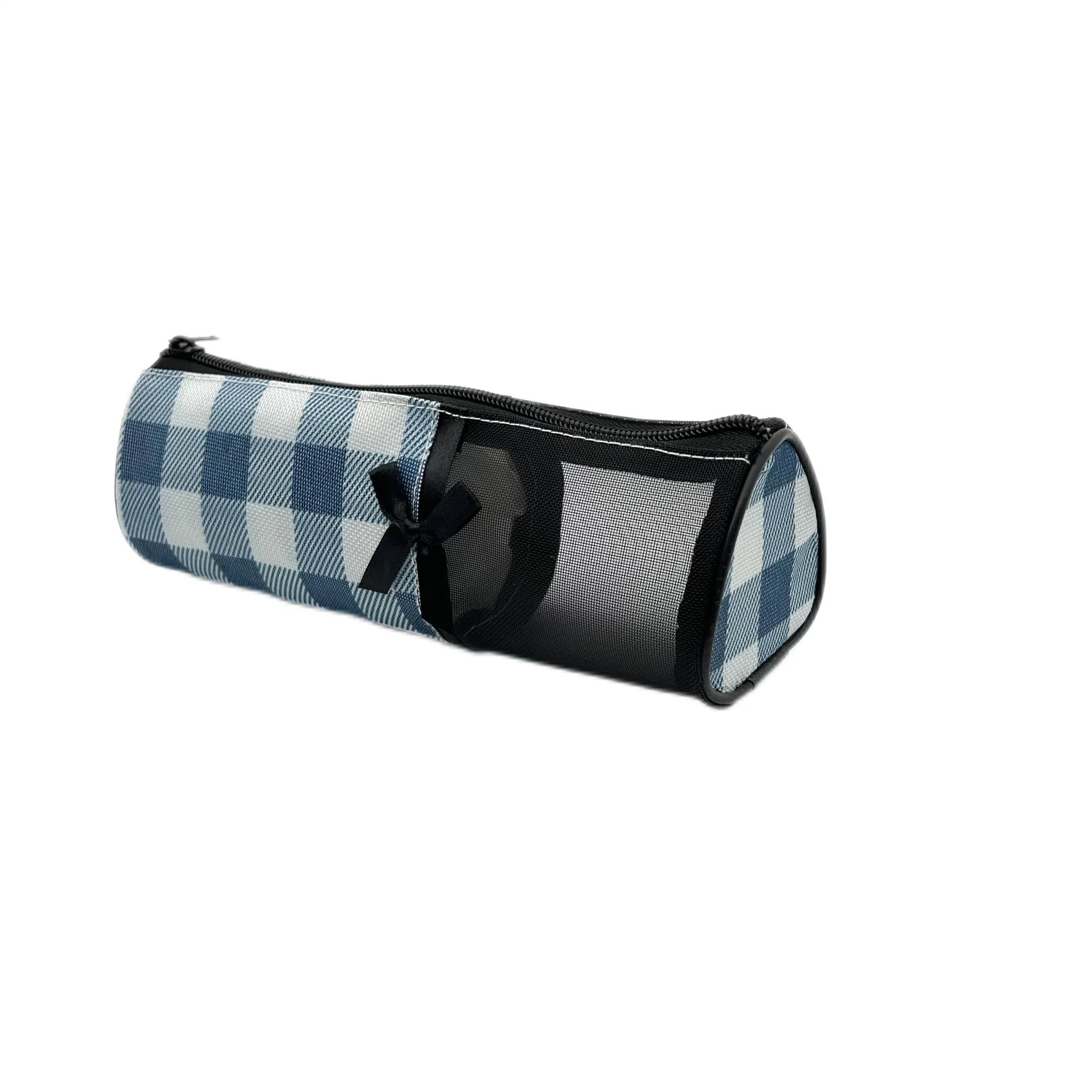 New Cross-Border Direct Sales Blue and White Plaid Black Net Bowknot Stationery Bag Pencil Case Set Manufacturers Wholesale/Supplier Student Supplies