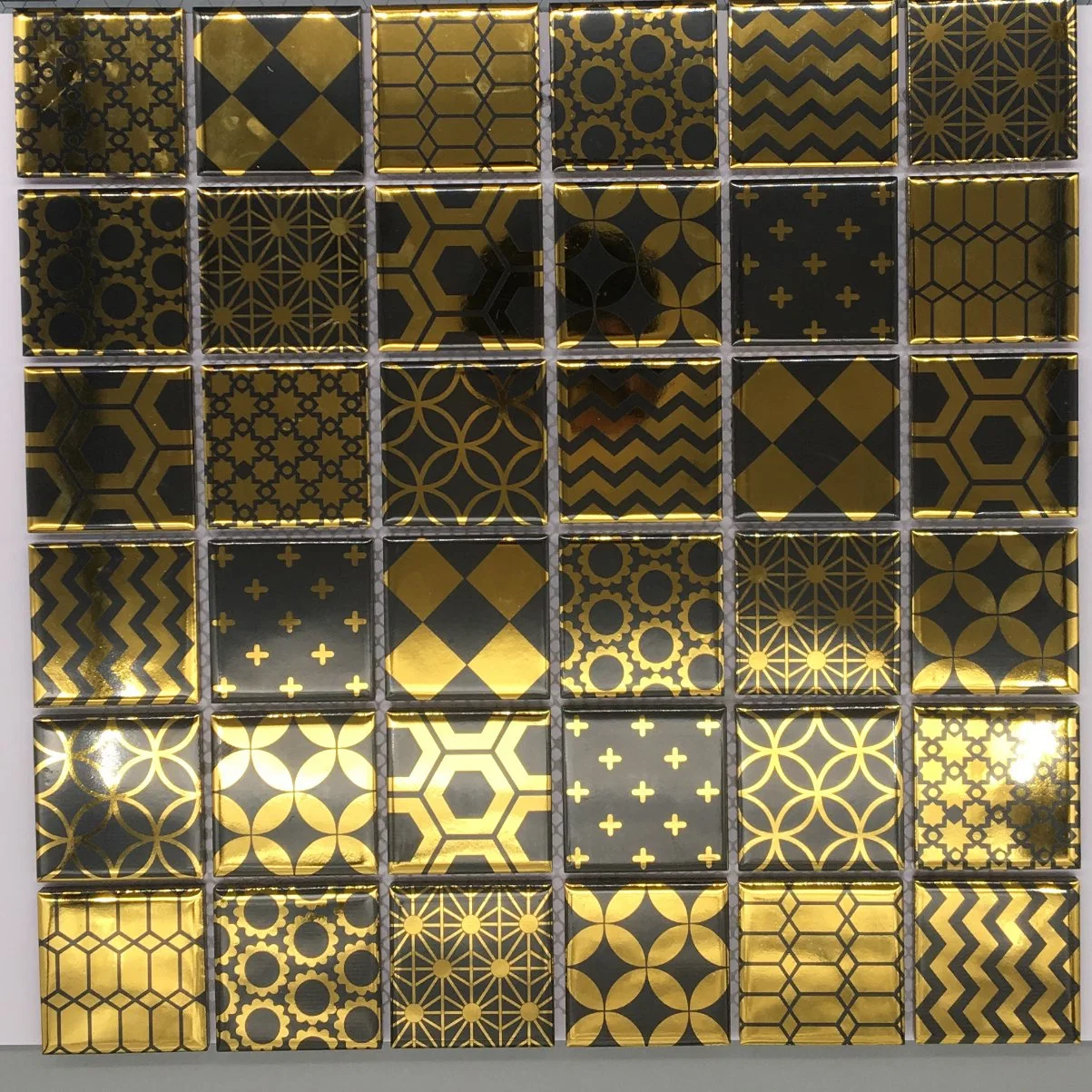 High quality/High cost performance  Wholesale/Supplier Popular Inkjet Metallic Gold Ceramic Mosaic Tiles