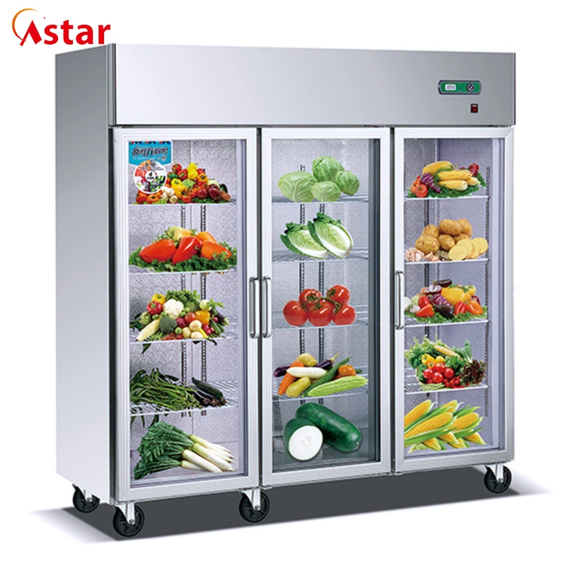 Ce-Approved Direct Cooling Kitchen Cabinet 2 Glass Door Kitchen Food Refrigerator