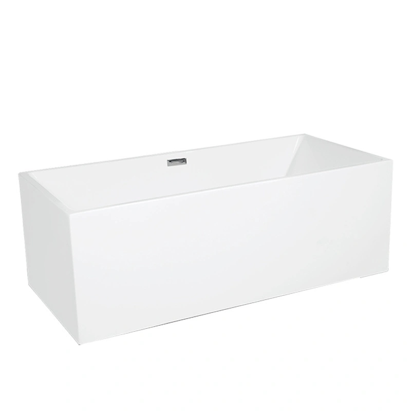 Square Design Baths Tubs Freestanding White Acrylic Bathtub with Drain Stading Bath Mixer