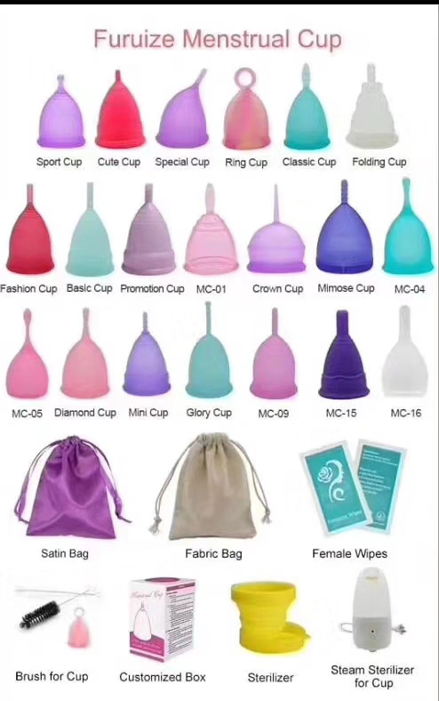 El grado mejor dama período femenino Organic multicolor de silicona de la Copa Menstrual reutilizable