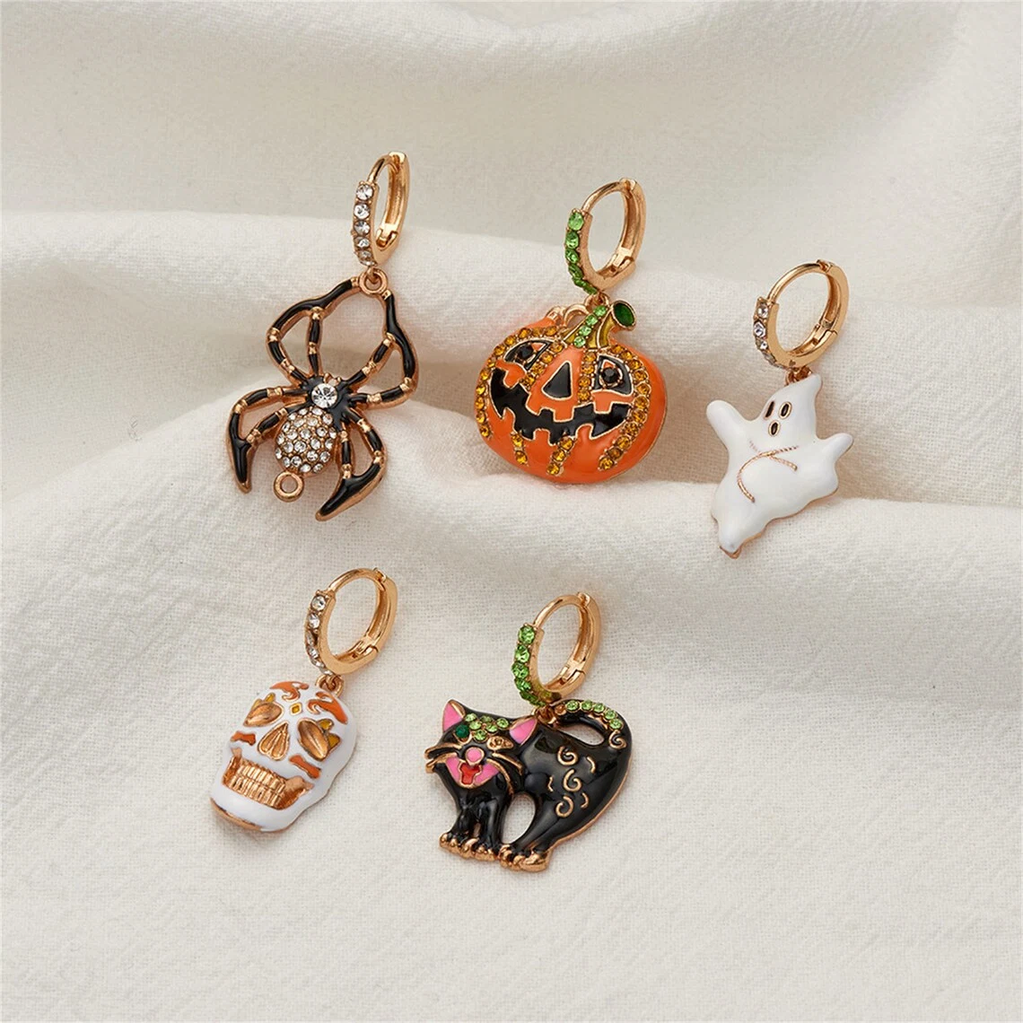 Moda Halloween pendientes de Dángulo Joyería Zircon Spider Ghost Skull pendiente Pendientes de Navidad de calabaza para joyería de Halloween