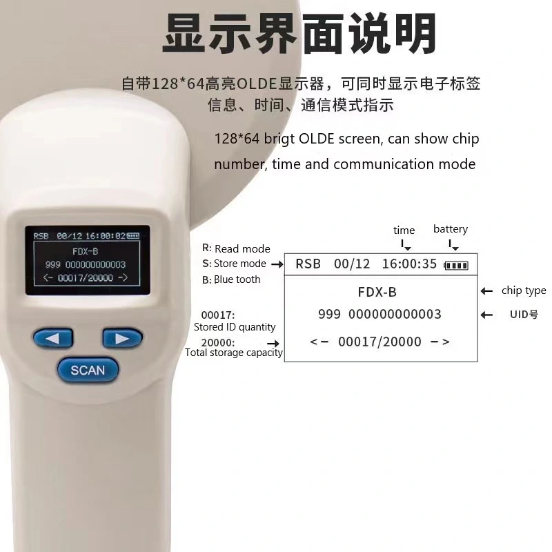 ISO11784/5 134,2kHz FDX-B Long Stick RFID Tierhaltung Tier Ohrbügel Scanner-Lesegerät