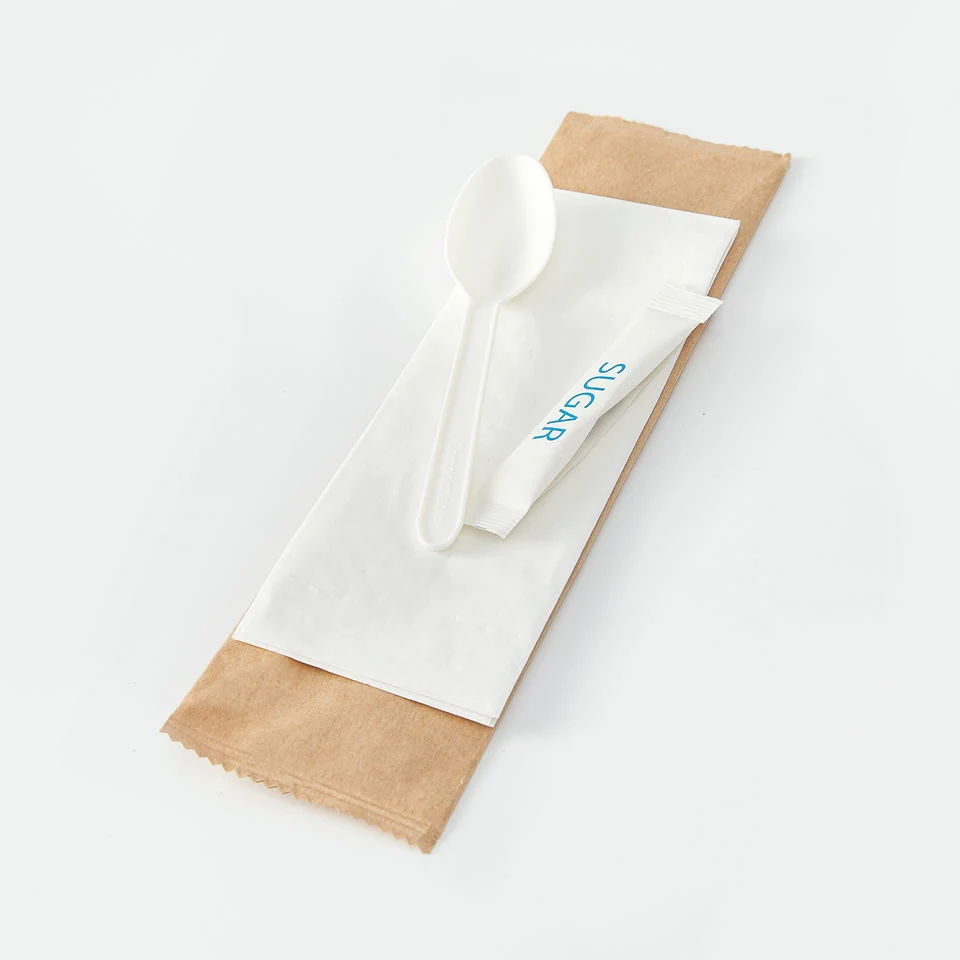 Wholesale/Supplier Biodegradable PLA Plastic Cutlery Set Individual Bag Packaging Napkin Flight Bag Compostable Spoon