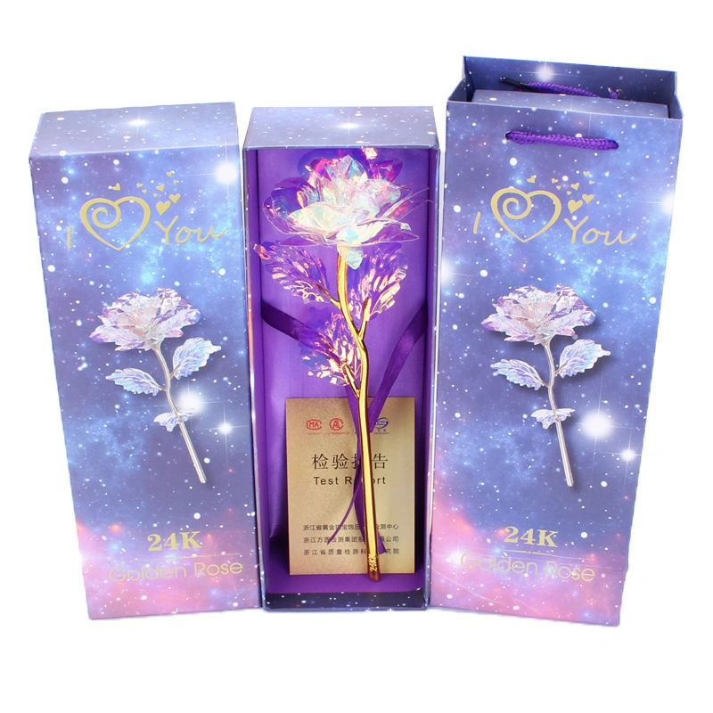 Plastic 24K Gold Foil Plated Galaxy Rose LED Flower for Valentines Gift