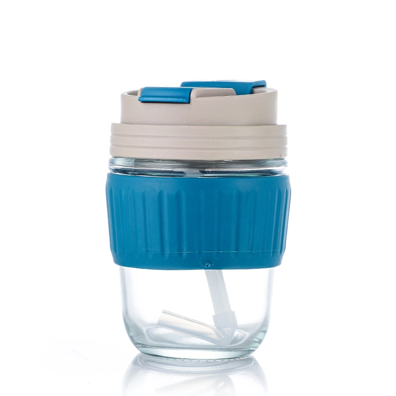 Custom Glass Coffee Mug Lids for Mug Reusable Travel Leak Proof Glass Coffee Cup Mlik Juice Cup with Straw