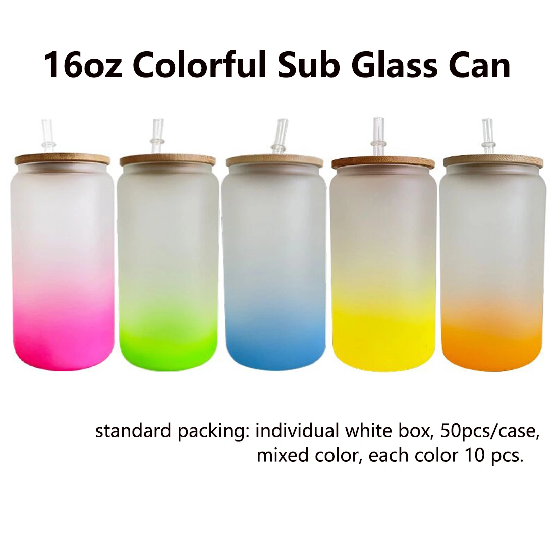 USA Warehouse Dropshipping 16oz 20oz Multicolored Orange Pink Yellow Green Blank Sublimation Gradient Ombre Color Soda Beer Glass Can with Lid and Straw