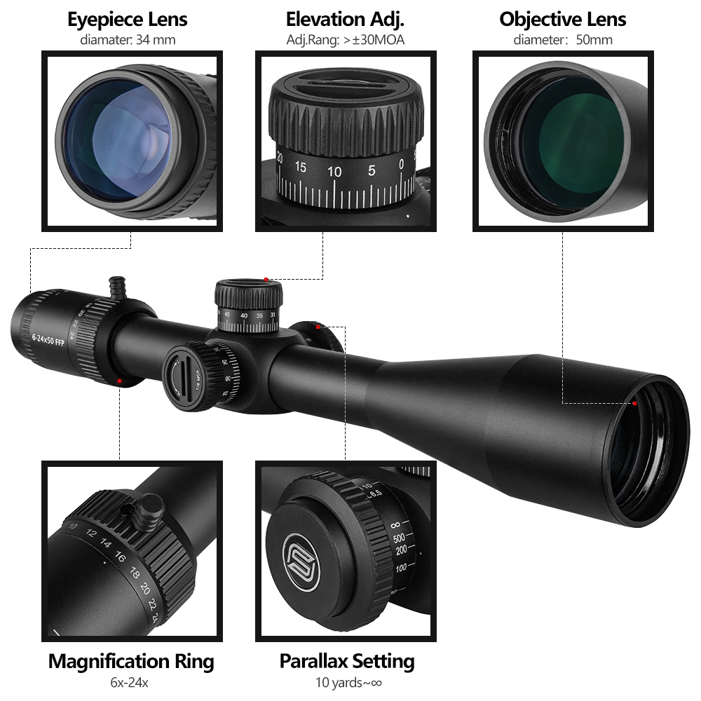 Spina Optics 6-24X50 Ffp Tactical Hunting Riflescopes with Illuminated Hunting