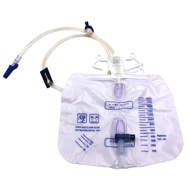 Instrumento médico desechable 2000ml Bolsa de drenaje de orina de lujo transparente