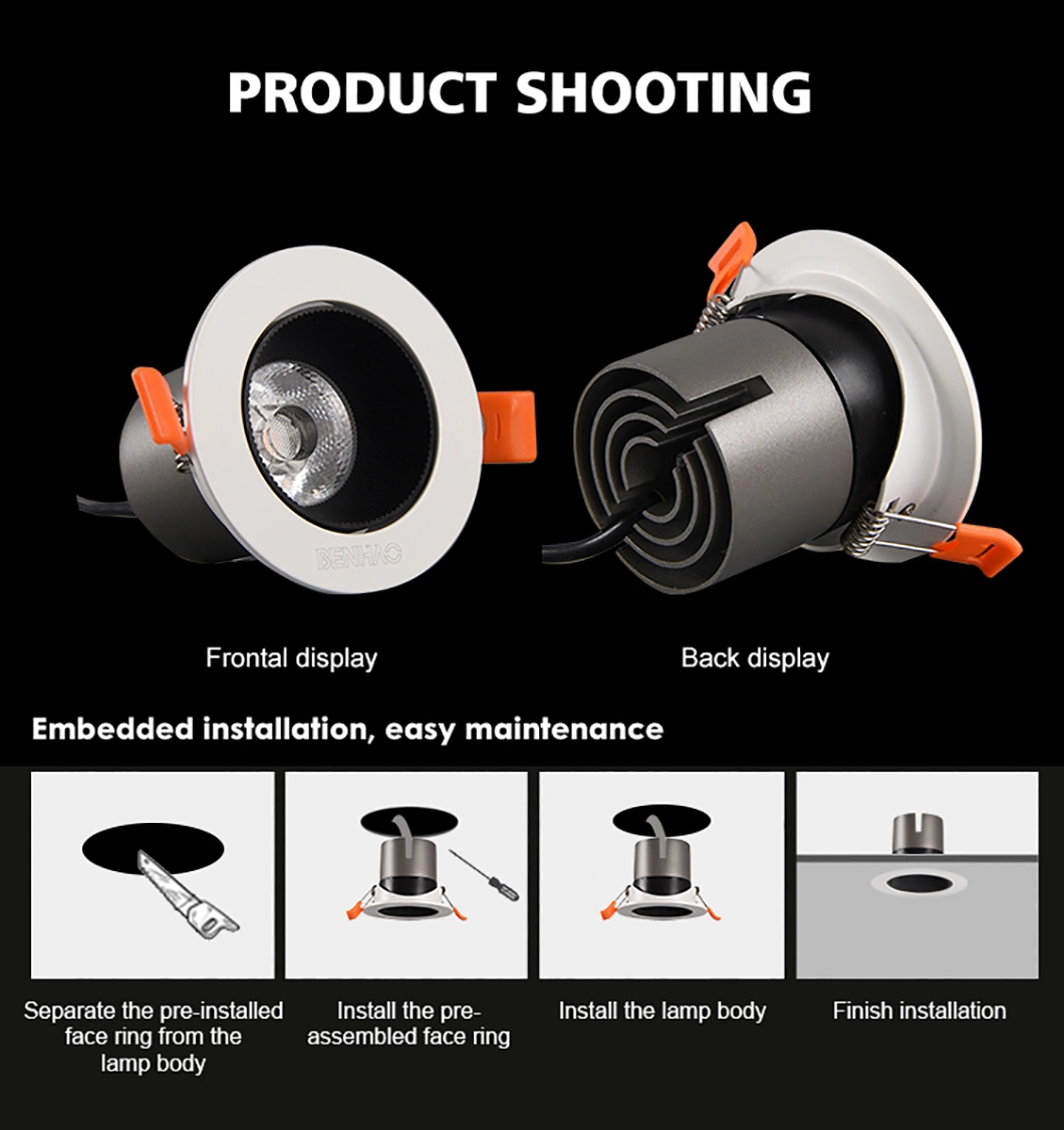 7W Fixed Anti-Glare Ceiling Spotlight, Small LED Downlight &phi; 85*H65mm Mini Energy-Saving Lamp