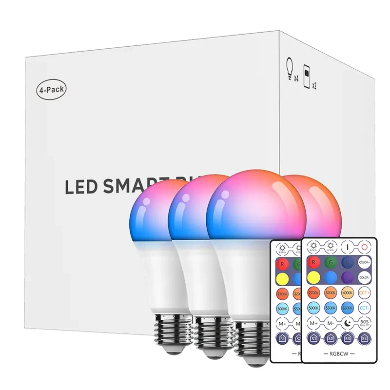 E26 A19 RGB 12 Pack 9W 800 Lm Tuya WiFi Blue Tooth Alexa Google Control Dimmable LED Light Smart Bulbs