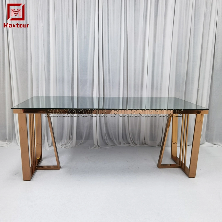 Muebles de comedor de lujo superior de cristal o mármol, oro rosa mesa de comedor moderno