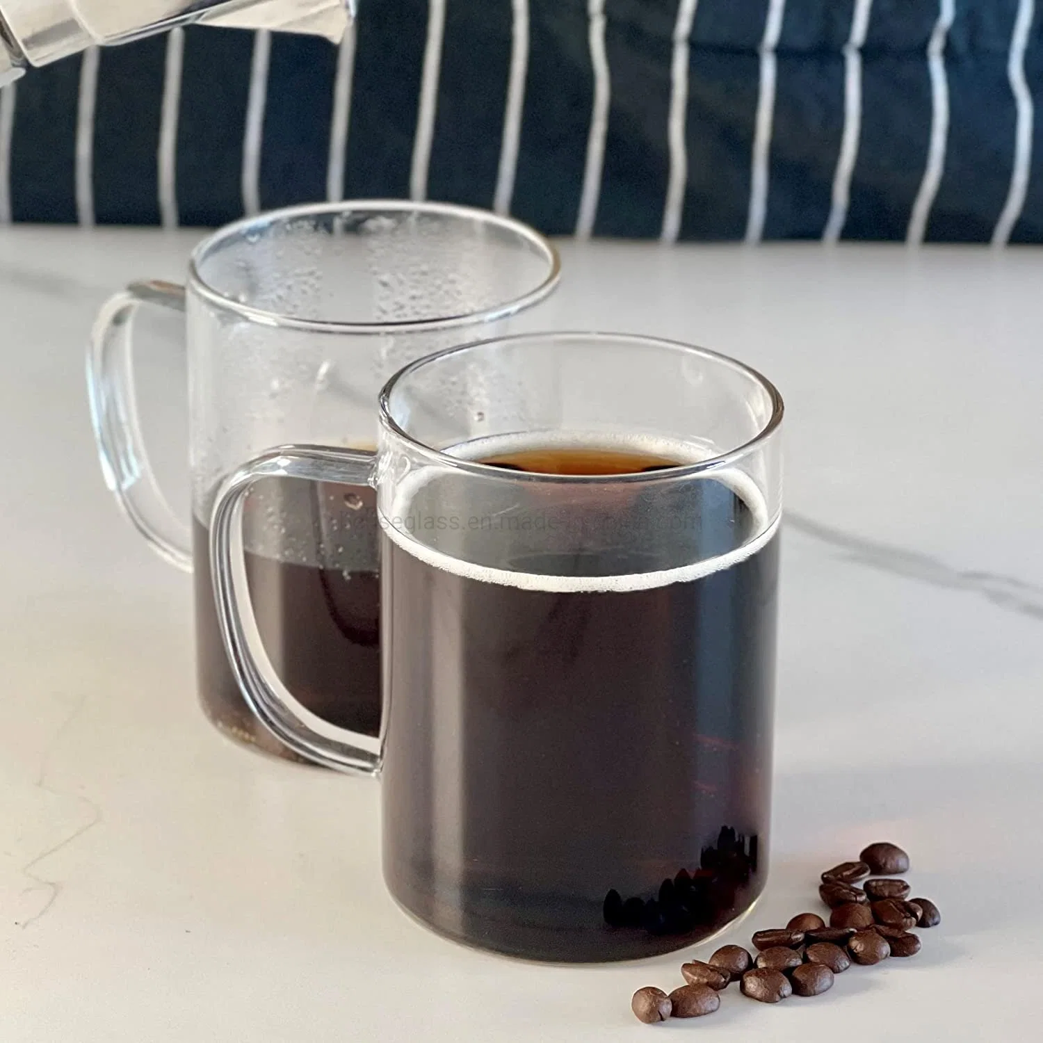 Tasses à café en verre, 14 oz transparentes, tasses transparentes avec poignée, super légères, faciles à nettoyer, durables, en verre borosilicate fait main, compatibles lave-vaisselle, pour chaud ou froid.