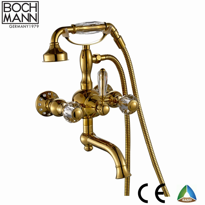 Luxury Crystal Ball Double Handle Gold Color with Diamond Bathroom Basin Mixer