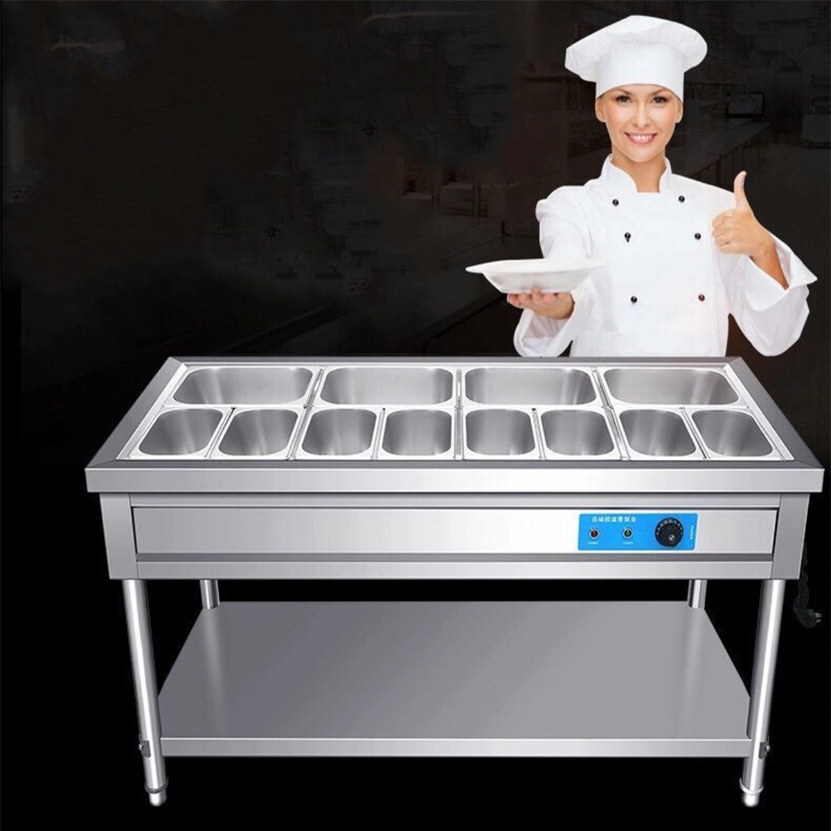 Bain Marie Commerical Electric Buffet Countertop Food Warmer 3 Wells with Glass Chafing Dishes