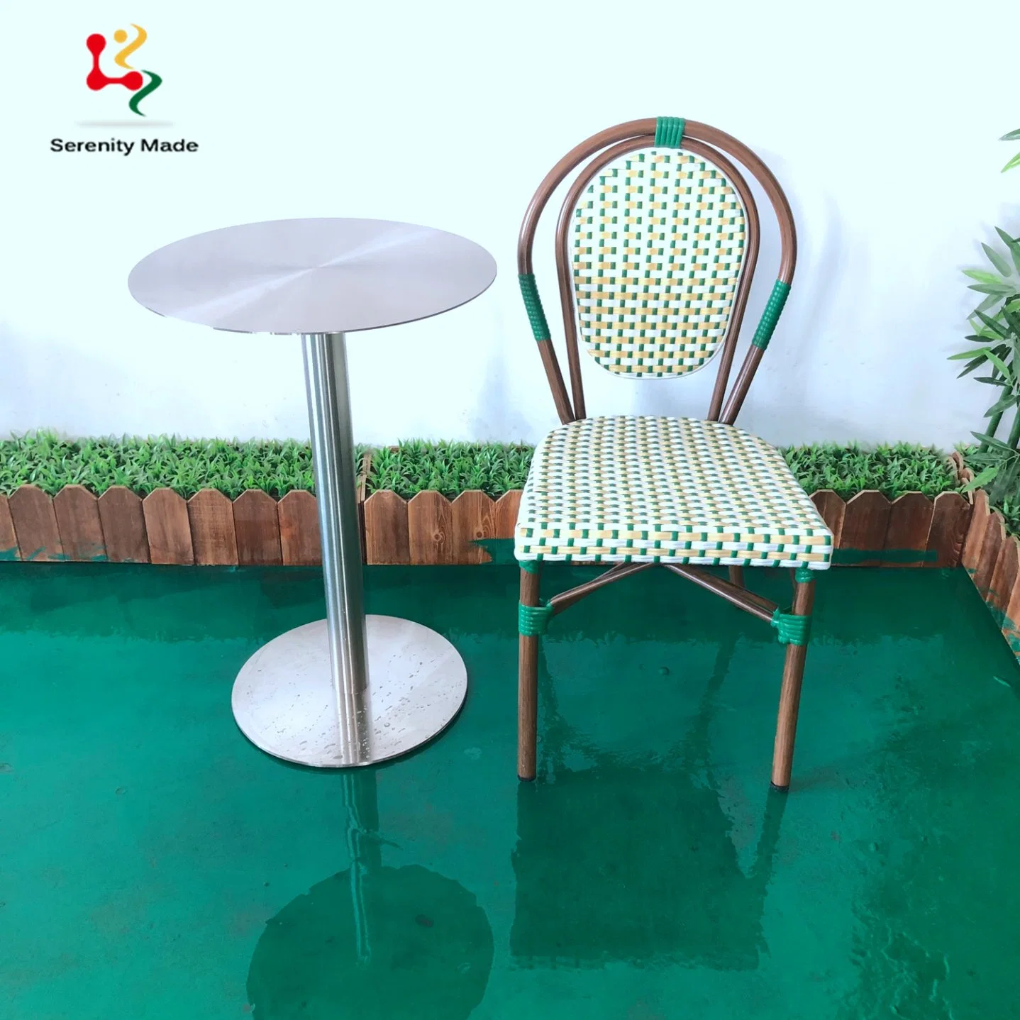 Hotel Furniture Outdoor Synthetic Weaving Metal Rattan Dining Cafe Chair