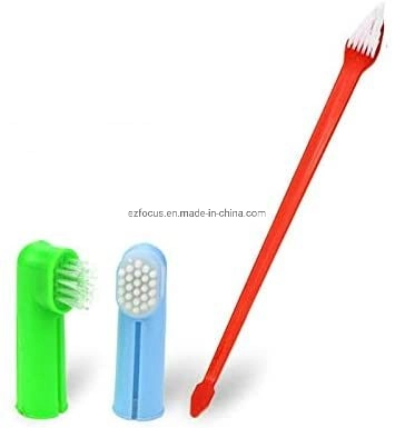 Two-Headed Dog Toothbrush Set Canine Dental Hygiene Brush with 2 Finger Brushes Soft Bristles Wbb12403