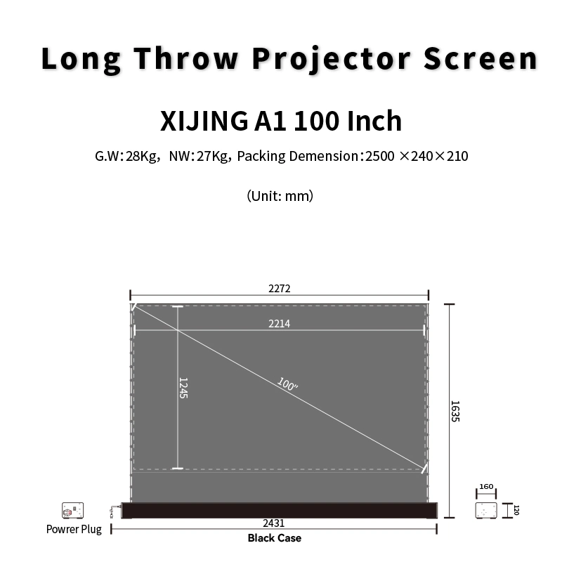 Xijing A1 100 pouces 16 : 9 0,8 Gain 4K escamotable 8K HD Ultra 3D ECRAN DE PROJECTION Alr motorisé pour Home Cinéma film écran de projection de jeu de bureau