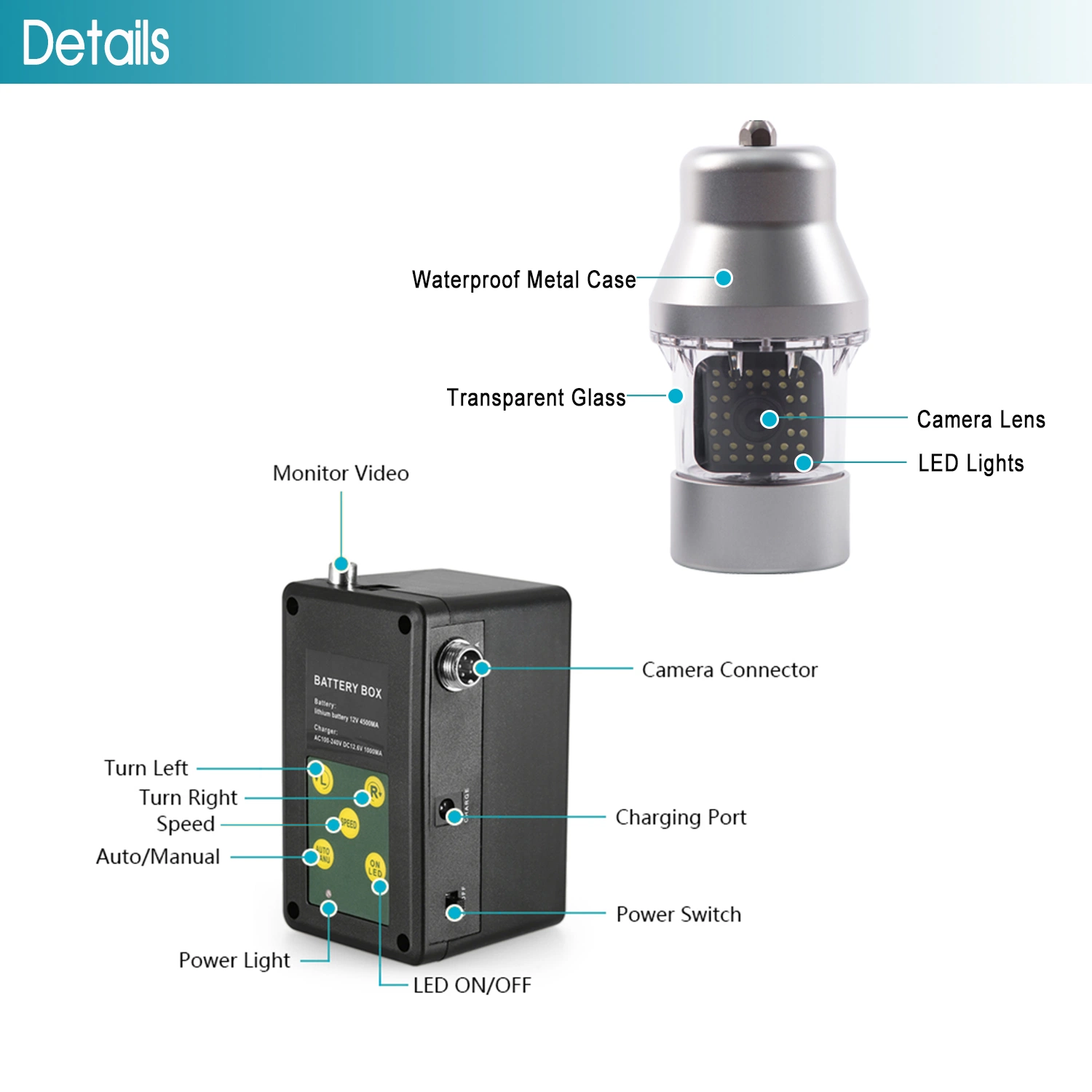 50m 7 pulgadas LCD Buscador de Peces de la cámara de vídeo submarino establece bajo el agua de la Cámara de Pesca de la rotación de 360 grados vista remoto DVR