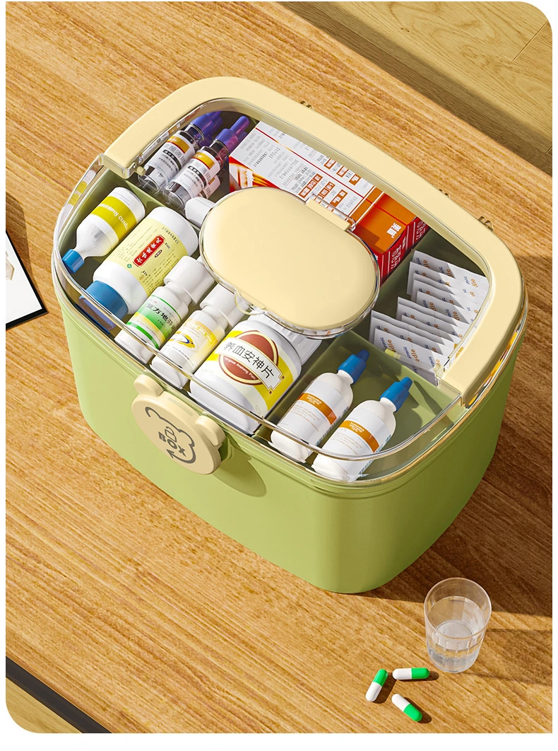 Household Portable Medical Box Double-Layer Compartments Organized Medicine Storage Box