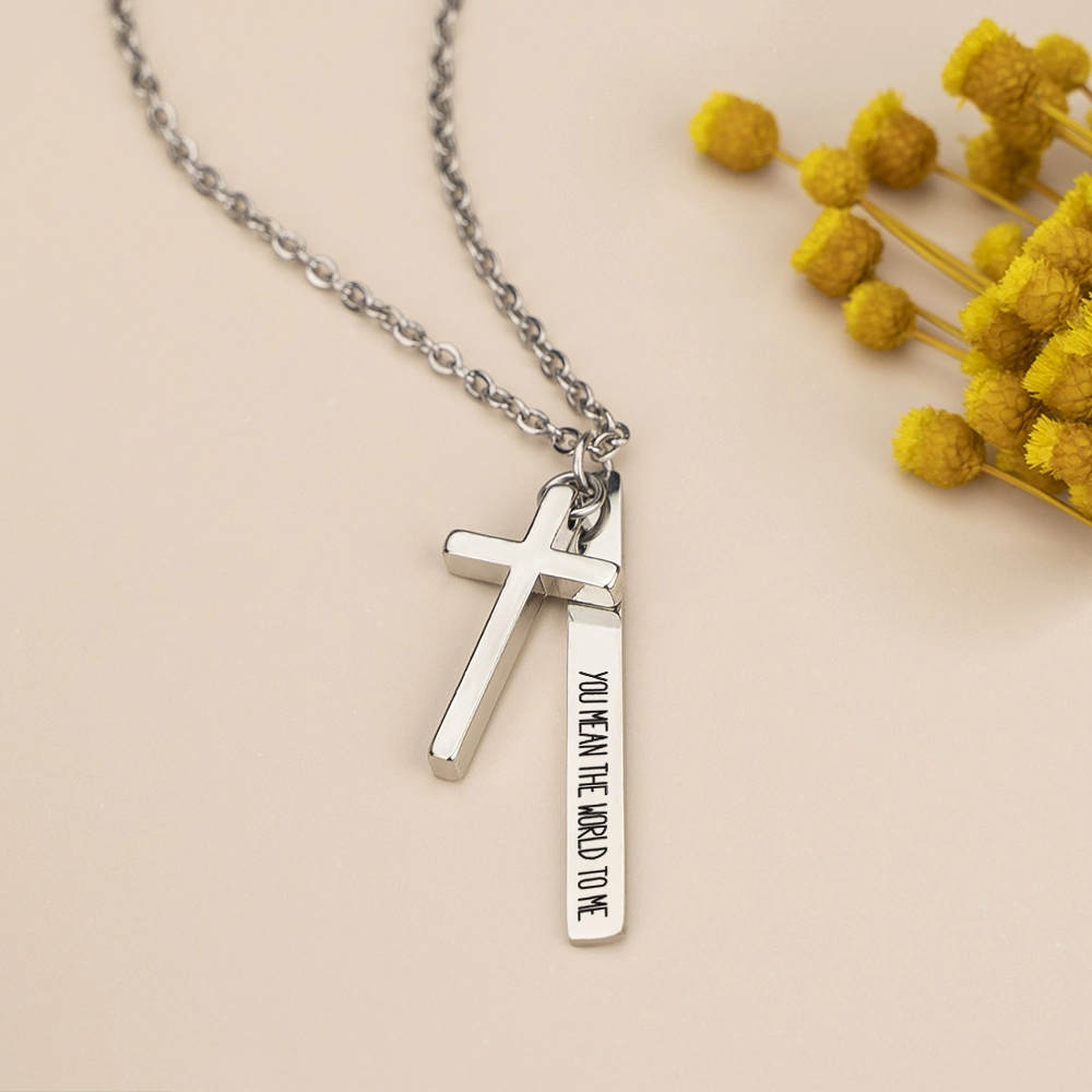 Custom Promotion Gift Cross Necklace with Bar Engraved Personalized Text