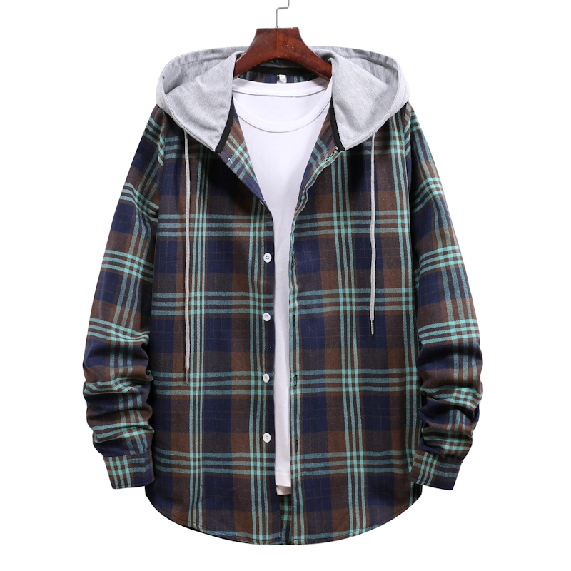 Hooded Men's Cloud Flannel Woven Shirt Lined Thin