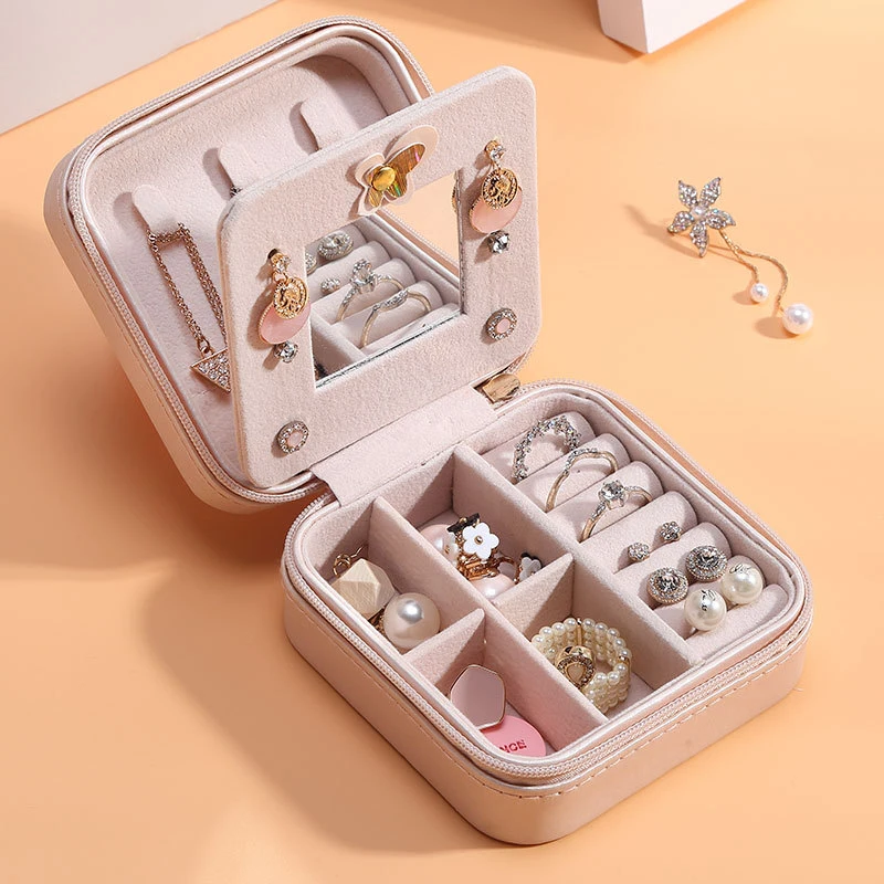 PU Leather Customized Logo Portable Earring Storage Jewelry Box