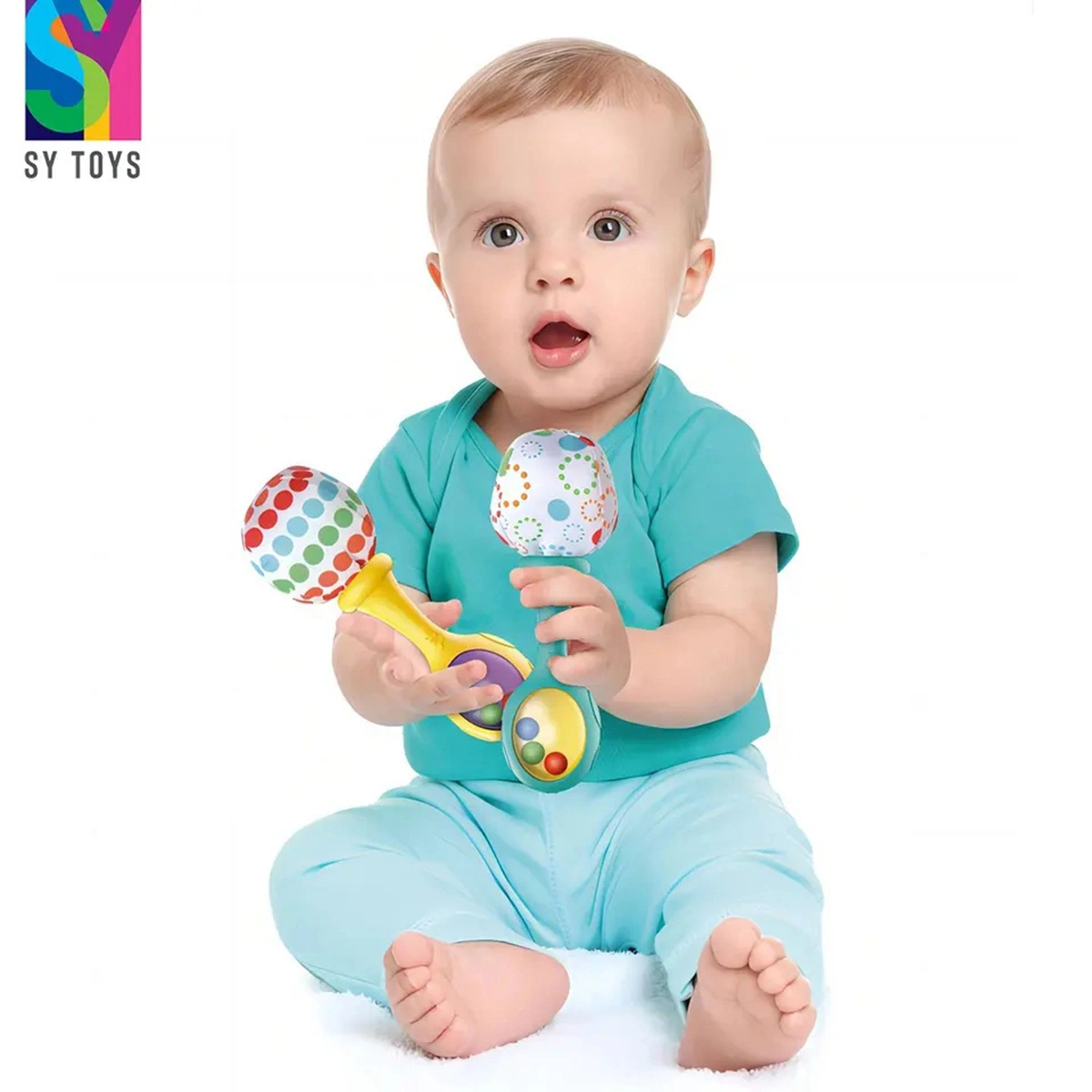 SY Rattle Ball moldeados Teething Toy suave Grado alimenticio sin BPA Juguete de silicona para dentición bebé relleno Cute Animal Sand Hammer de juguete