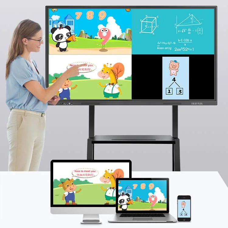 Kingone 75 pouces de fournitures de bureau de l'école tableau blanc interactif SMART Board Conseils numérique à écran tactile LCD noir en verre blanc Android Anti