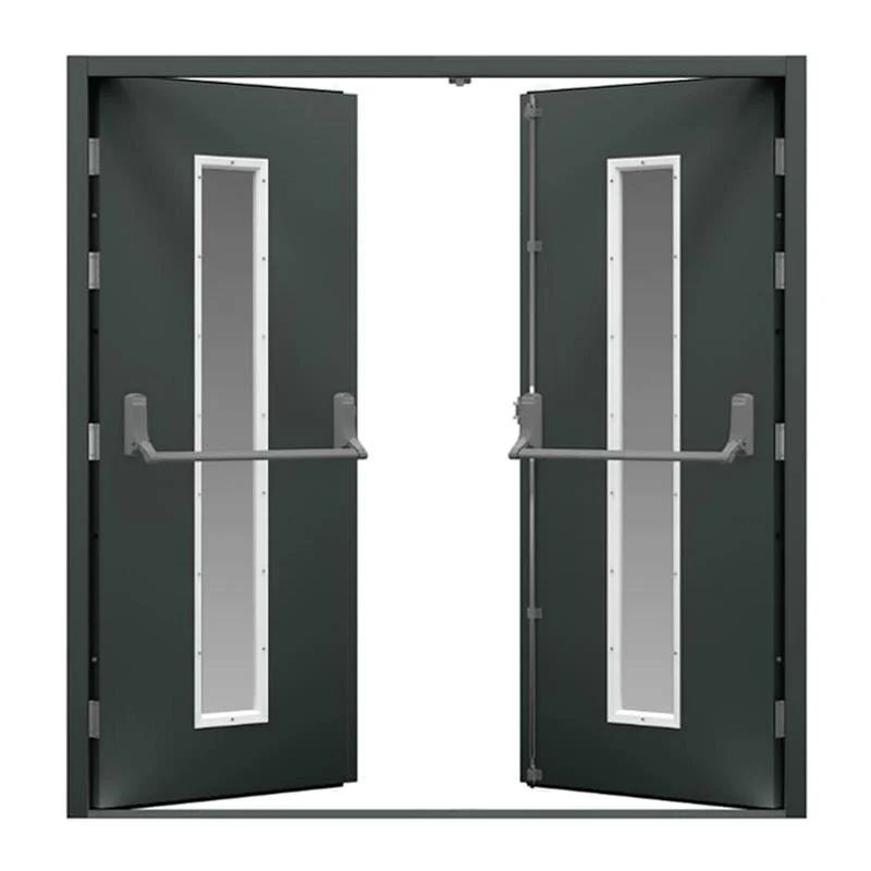 Hospital Fireproof Exit Steel Doors Double Way Entry Clinic Metal Doors with Glass