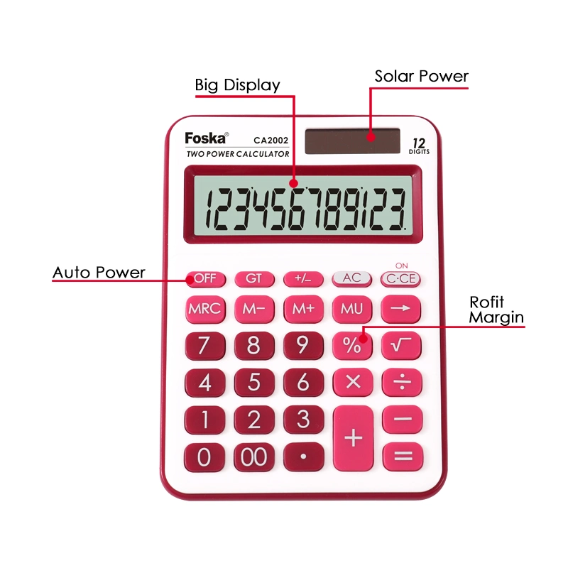 Foska Calculadora 12 chiffres de l'énergie solaire et de la batterie calculatrice de bureau