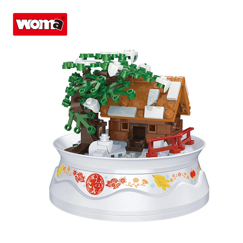 Woma Toys 2022 Walmart Hottest Sale Christmas Ice Snow Room House Rotate Playback Music Box Small Brick Building Blocks Set