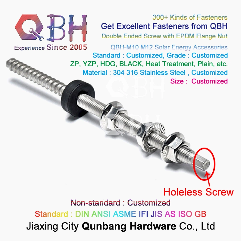 Qbh Customized Replacement Solar Rack Bracket Mounting Double End Machine Thread & Wood Thread Flange Nut EPDM Washer Stud Solid Holeless Screw Repairing Parts