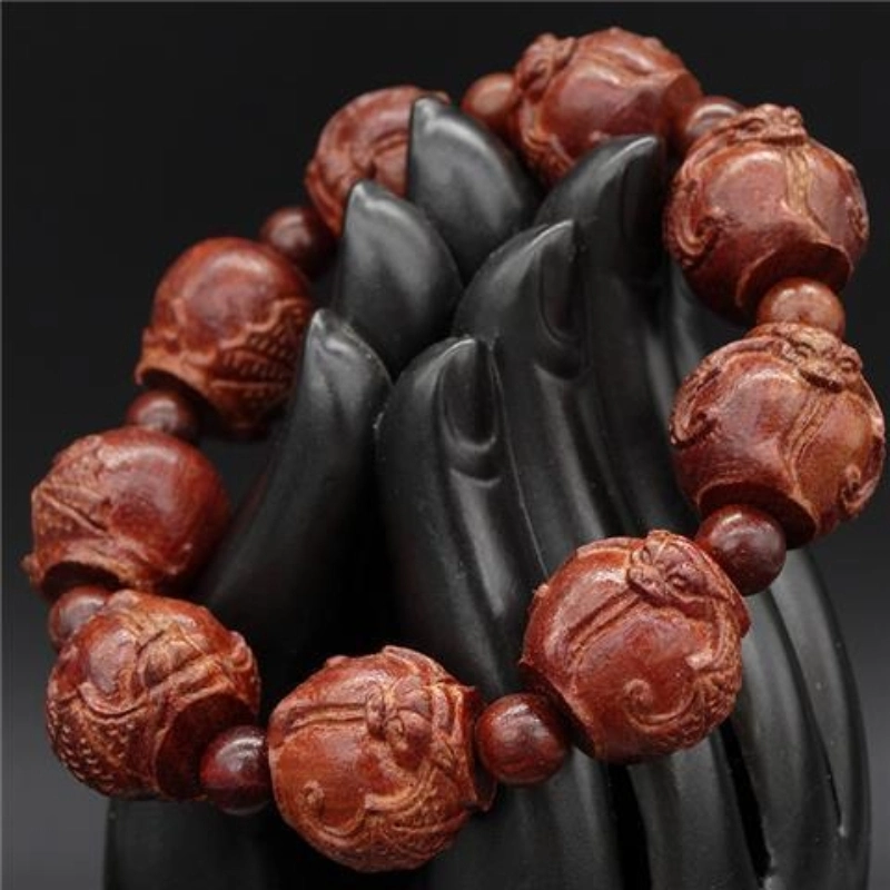 Agarwood esculpida quatro Buda 18 Arhat Buda Bead pulseira escultura