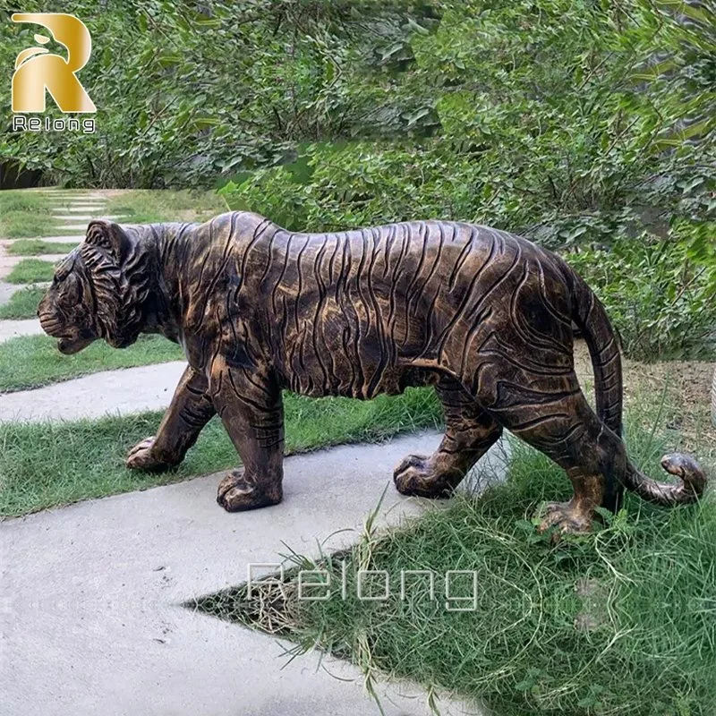 Metal Decorative Life Size Vivid High Quality Bronze Tiger Animal Sculpture