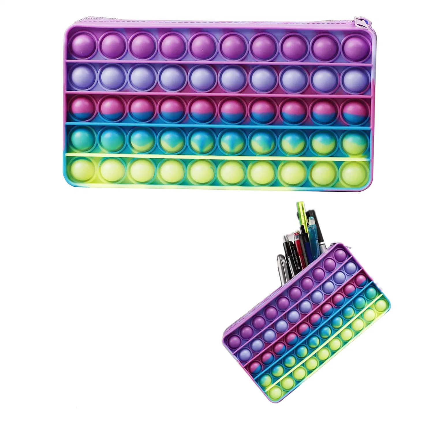 Étui à crayons en silicone pour stylo à bille en silicone simple Sensory Bubble Pop Étui à crayons