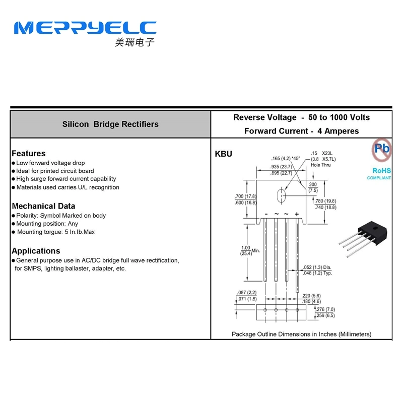 KBU8005 BIS KBU810 KBU 8A 1000V Siliziumbrücken-Gleichrichter Diode