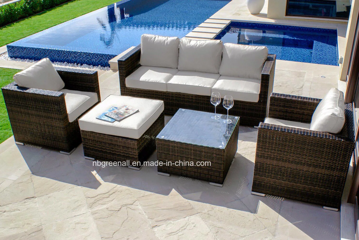 3 Sitz Neue Outdoor Rattan Sofa Set Patio Gartenmöbel Setzen