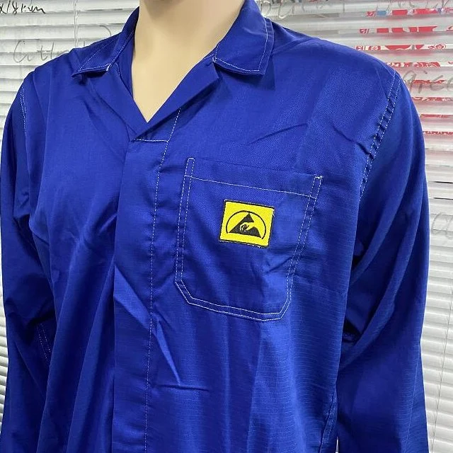 Ln-1560102 ESD Dark Blue Color Safety Cotton Clothes Tc Garment