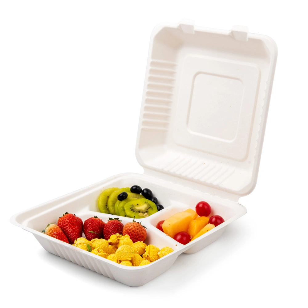 100% biodegradable desechable comida Takeaway 3-COM Embalaje Clamshell contenedor almuerzo Caja de papel