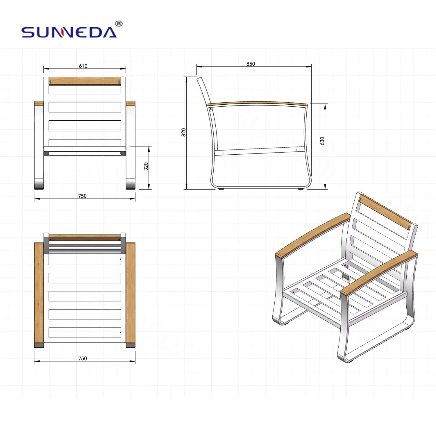 La madera de teca jardín Muebles de aluminio Durable mesa de comedor Muebles