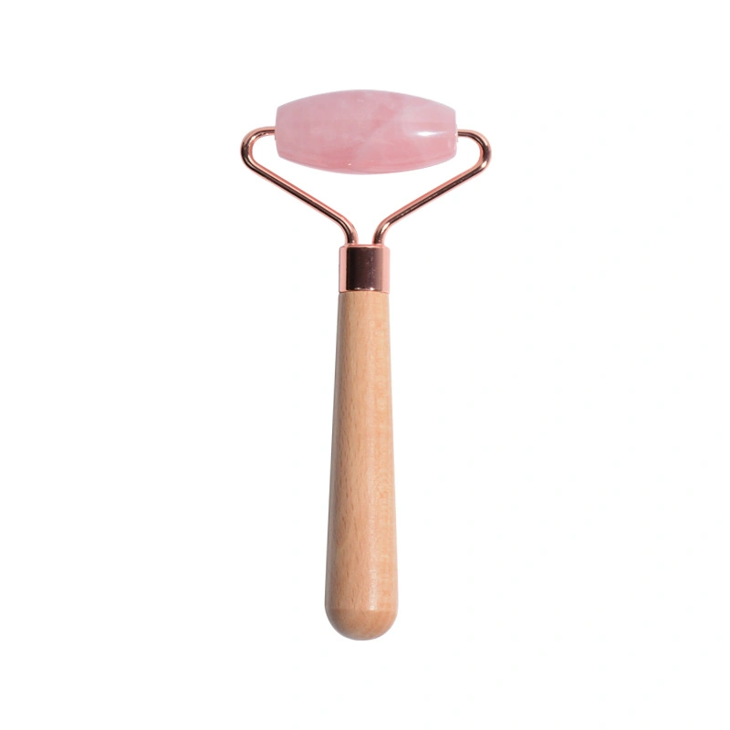 Wood Handle Pink Jade Roller Facial Roller Massager