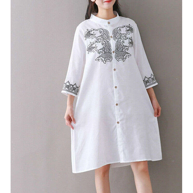 2020 Autumn Fashion Loose Casual Cotton Linen Long-Sleeved Women's Shirt of Clothing