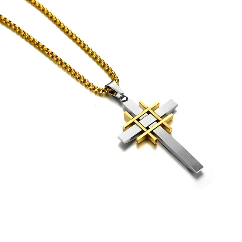 Stainless Steel Simple Cross Pendant Necklace Hip Hop Trendy Brand Men's Necklace Women's Fashion Jewelry Gift