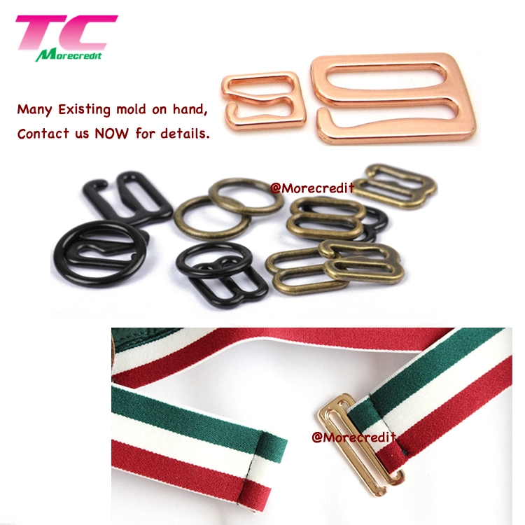 Dongguan Factory Directly Customized Logo Luxury Rose Gold Metal Ring and Strap Adjuster for Swimwear/Lingerie/Underwear Metal Bra Clip Accessories