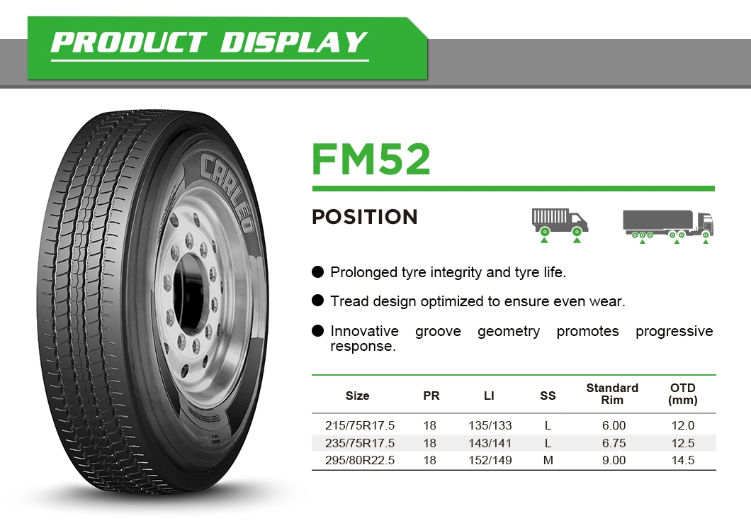 Carleo Brand TBR Tire 235/75r17.5 FM52 Dh56