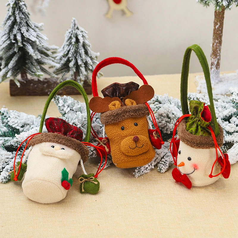 3 diseños de Navidad de peluche lindo Bolso con asa cordón y guantes de pequeñas bolsas de dulces de navidad de parte Favor.