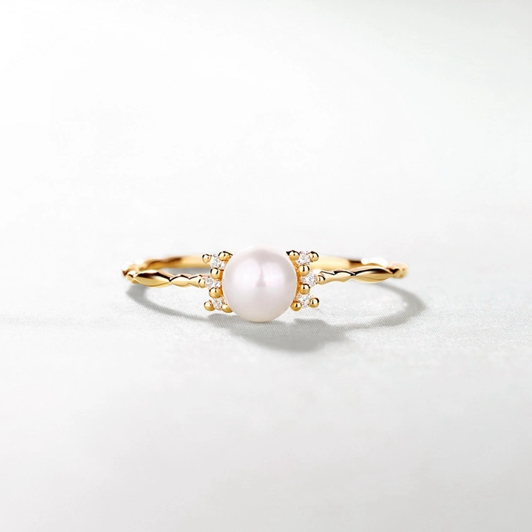 Simple Design Gold Jewellery Finger Rings Fine Gold Pearl Stack Ring